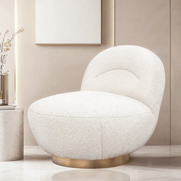 Tula Cream Upholstered Boucle Accent Chair with Gold Base